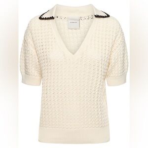 Varley Cream V-Neck Sweater with Ribbed Detailing
